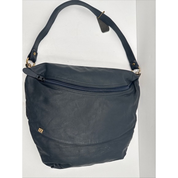 Vintage Italian Borelli Bags Shoulder bag Midnight Blue Leather Boho Purse - Picture 2 of 12